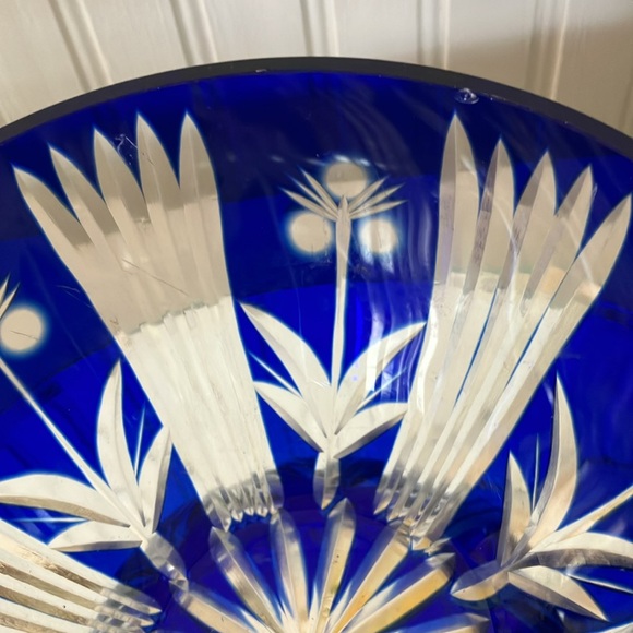 Vintage Bohemian Cobalt Blue Crystal Cut To Clear Bowl. Collectible - Picture 5 of 10